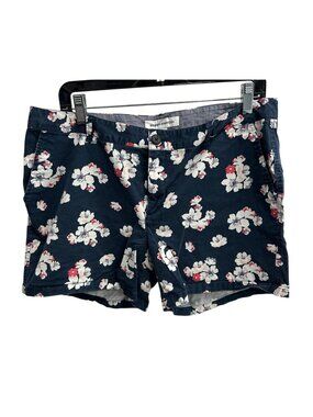 Essentials Womens Floral Navy Cotton Blend Shorts Size 14